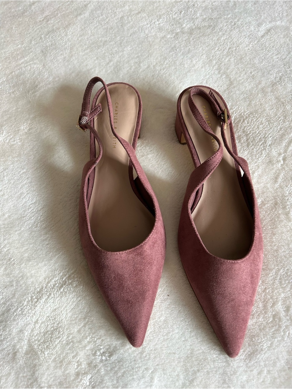 Charles & Keith Mauve Suede Pointed Slingback Heels, EU 36, New